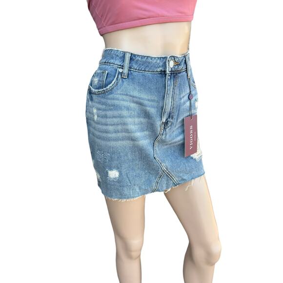 New Vigoss Jagger Women's Blue Medium Wash Classic Fit Distressed Jean Skirt W30 - Picture 3 of 11